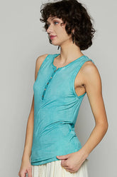 POL Half Button Round Neck Washed Tank OutfitFlow